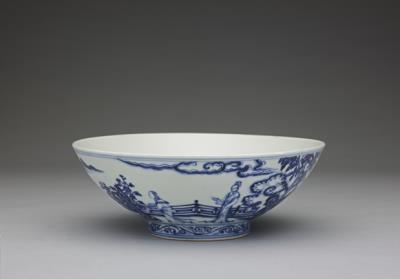 图片[2]-Bowl with underglaze-bule illustration of court ladies in a garden setting, Ming dynasty, Xuande reign, 1426-1435-China Archive